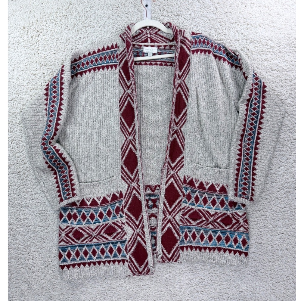 Womens XL Lucky Brand Cardigan Cotton Blend Southwestern Boho Oversized Sweater
